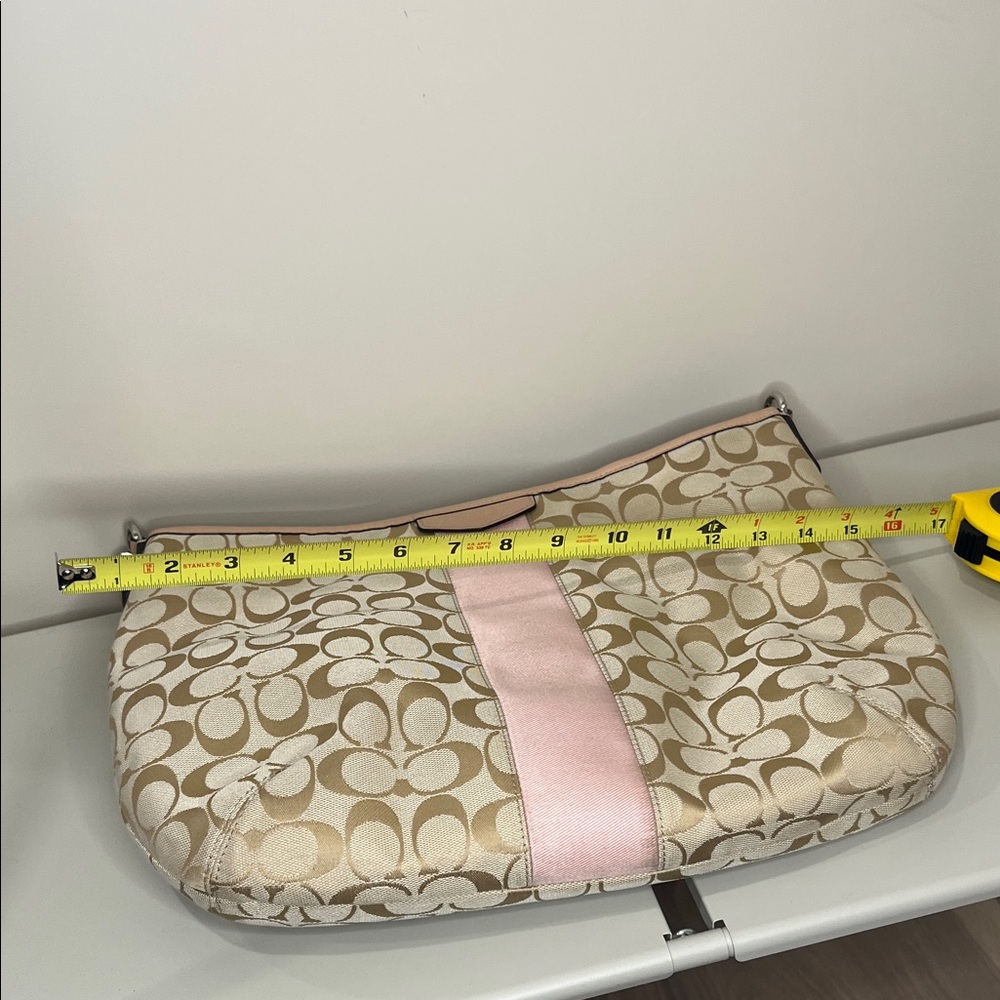 Coach Signature Beige and Pink Shoulder Bag - Picture 14 of 15